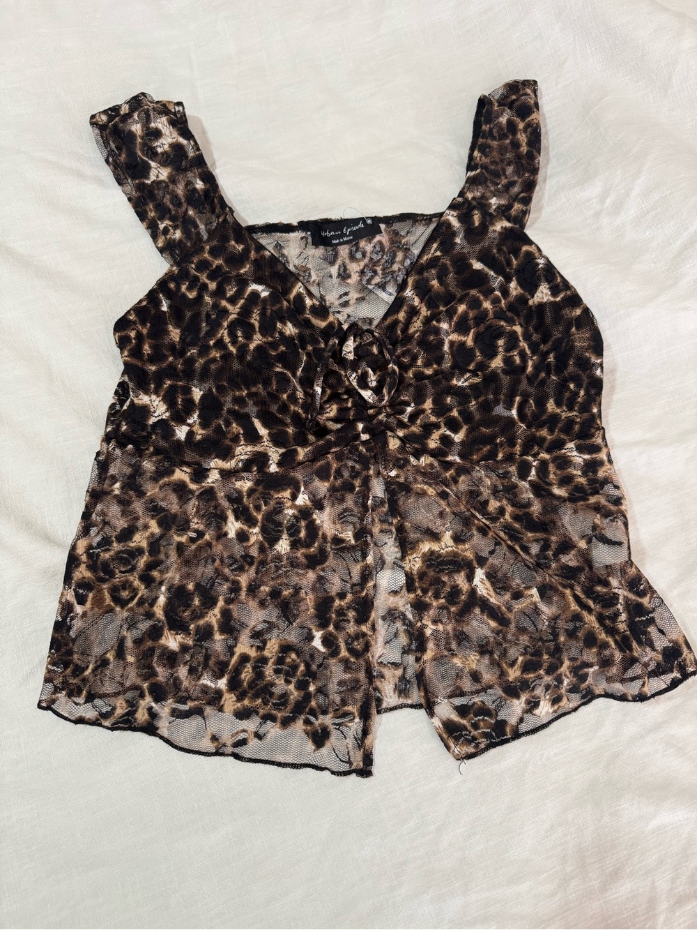 Leopard Print V-Neck Sleeveless Top - Brown